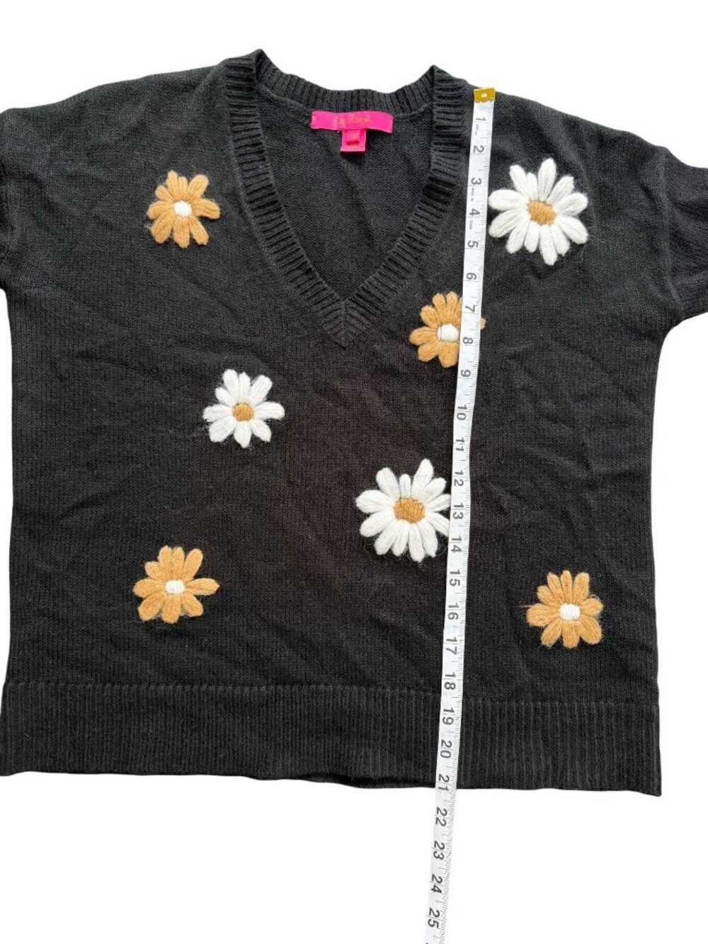 Lilly Pulitzer Womens XS Tensley Sweater Black Blooming Embroidery Daisy - Picture 7 of 10